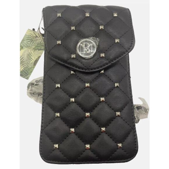 Badgley Mischka vegan leather phone case w/ diamond quilting and studs Black NWT - Picture 1 of 6